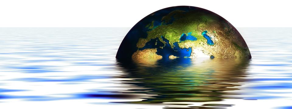 A graphic of the globe halfway submerged in water.