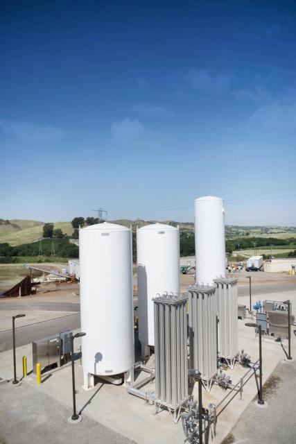 Liquid oxygen tanks from a distance.