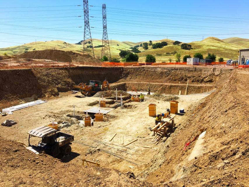 Dig site for building foundation.