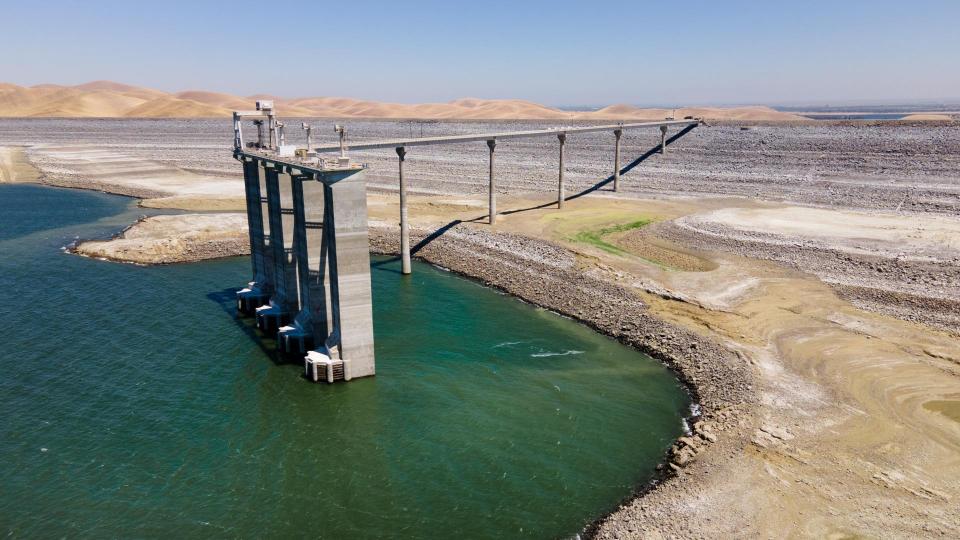 Photo of the San Luis Reservoir taken in August 2021