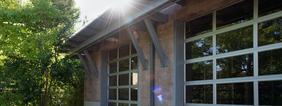 Outside view of doors leading into Mocho Groundwater Demineralization Plant