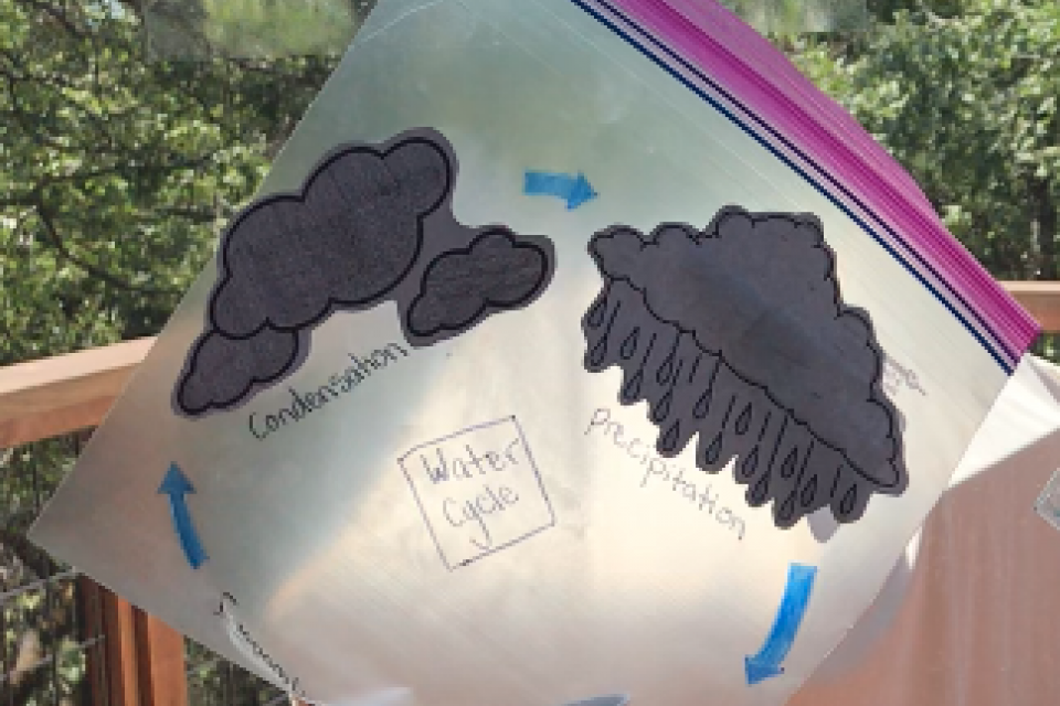 Child holding Water Cycle Activity bag