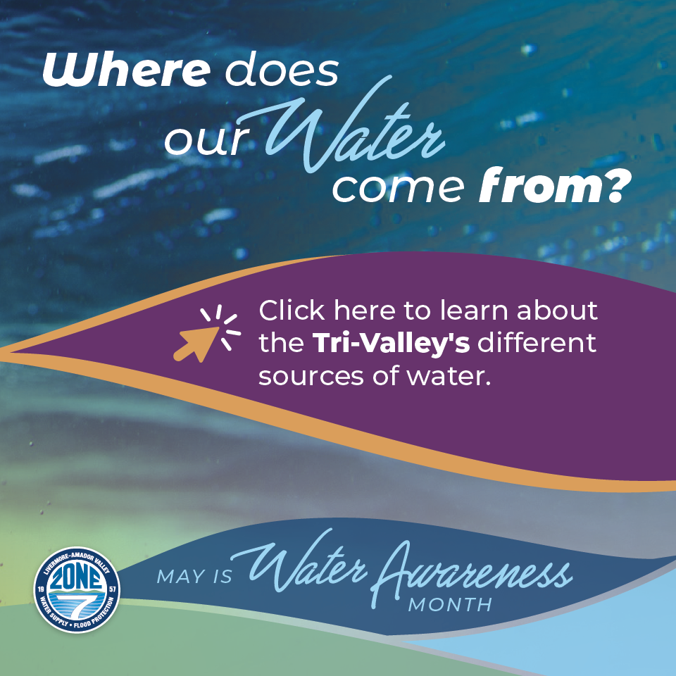 Water Awareness Month background with text that reads click here to learn where Tri-Valley's water comes from.